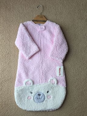 T.J.Maxx Pink Sherpa Bear Sleep Sack with Cream Bear Face